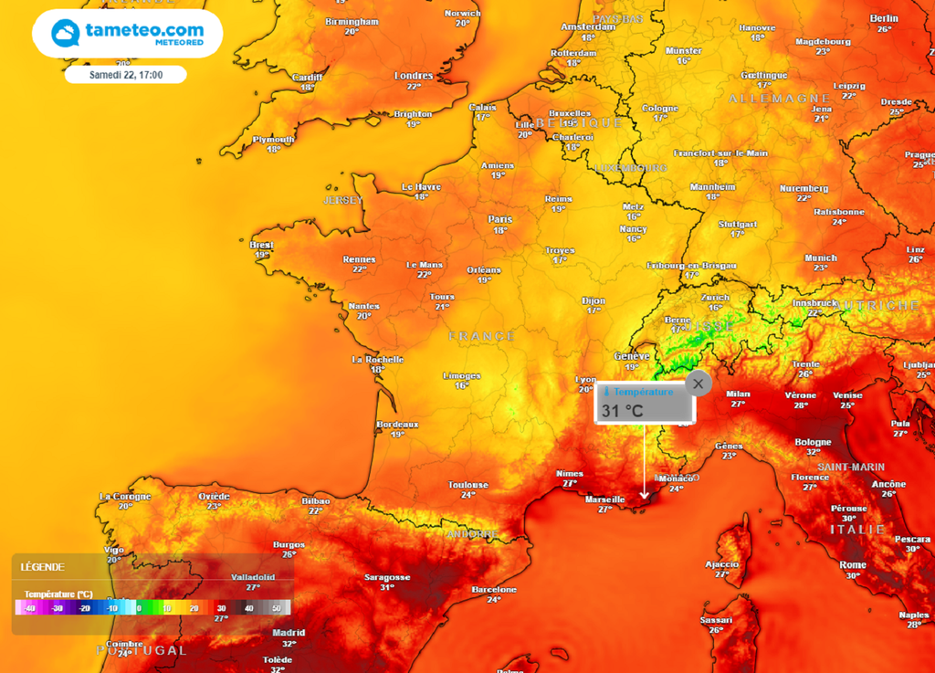 France won't be too hot this weekend, except near the Mediterranean...