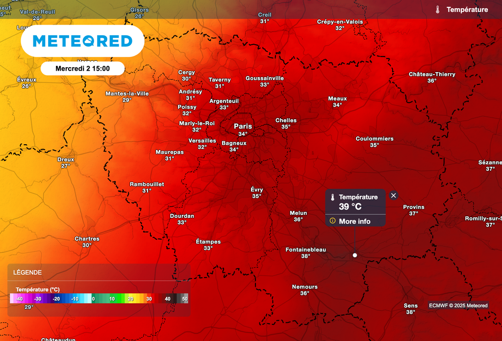 Encore près de 40 degrés demain après-midi.