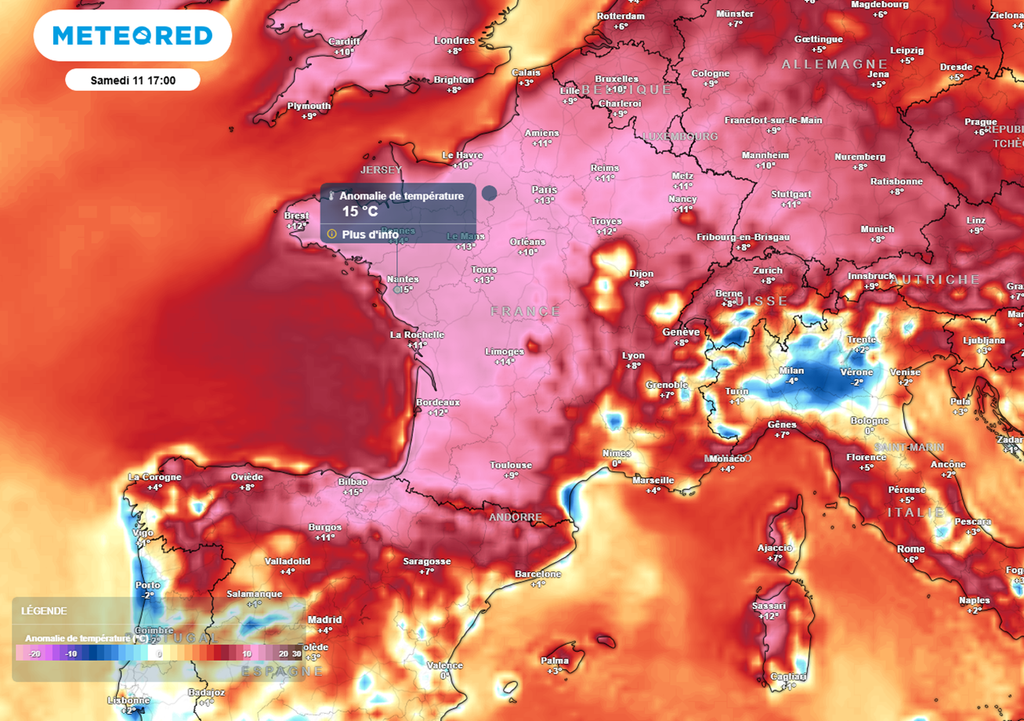 Pour ce deuxième week-end des vacances d'été, les maximales seront souvent situées entre 10 et 15°C au-dessus des normales de saison. Pour ce deuxième week-end des vacances d'été, les maximales seront souvent situées entre 10 et 15°C au-dessus des normales de saison.