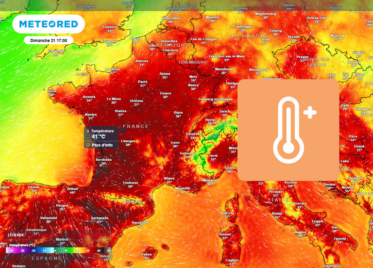 Canicule en France : d&eacute;j&agrave; des pointes &agrave; 40&deg;C dans 3 r&eacute;gions pour l'apr&egrave;s-midi de dimanche