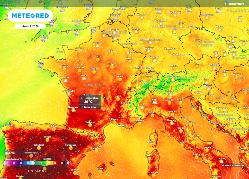Températures jeudi après-midi
