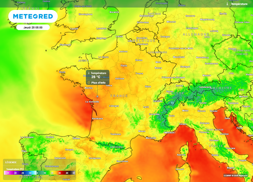 Encore 25 à 28°C au plus bas dans l'ouest pour la nuit de mercredi à jeudi