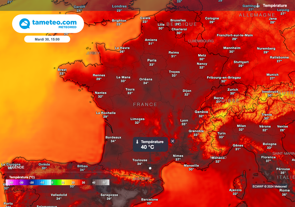 Des pointes à près de 40 degrés attendues dans le sud de la France cet après-midi !