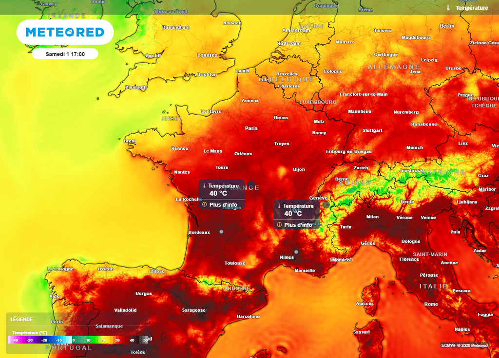 Les 40°C pourraient se multiplier dans la moitié sud au cours de ce week-end Les 40°C pourraient se multiplier dans la moitié sud au cours de ce week-end