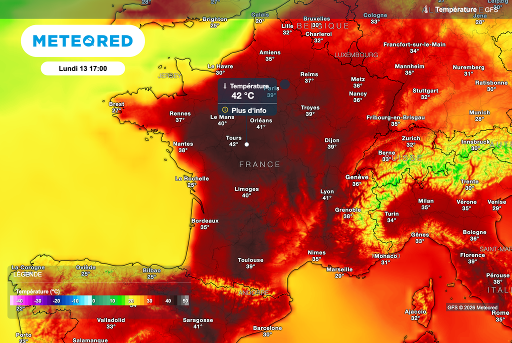 Poursuite de la canicule en début de semaine prochaine d'après le modèle américain. Poursuite de la canicule en début de semaine prochaine d'après le modèle américain.
