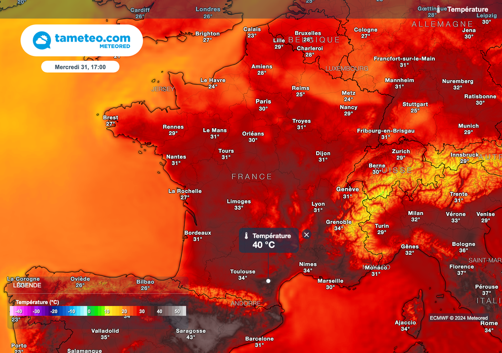 Des pointes à près de 40 degrés cet après-midi dans le sud de la France !