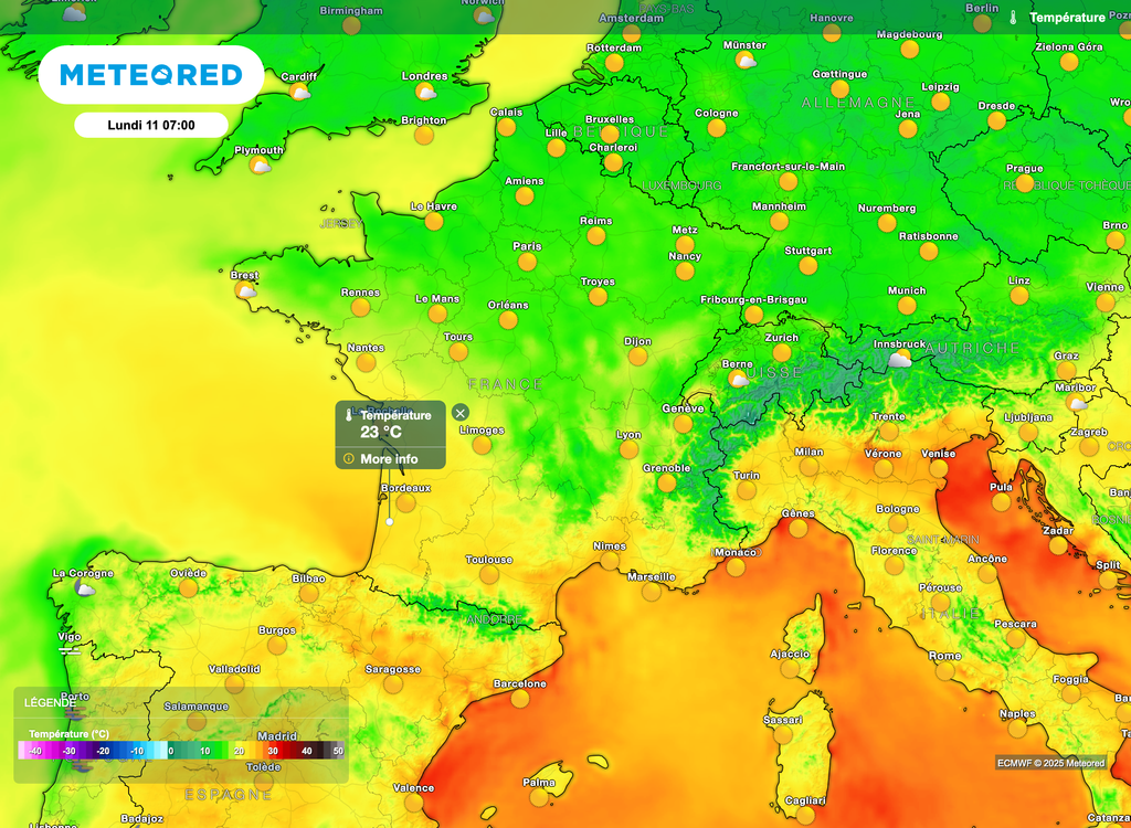 Air encore doux mais acceptable sur la moitié nord au petit matin de lundi. Air encore doux mais acceptable sur la moitié nord au petit matin de lundi.