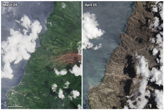 Capa de fragmentos de rocas y vidrios sobre La Soufriére