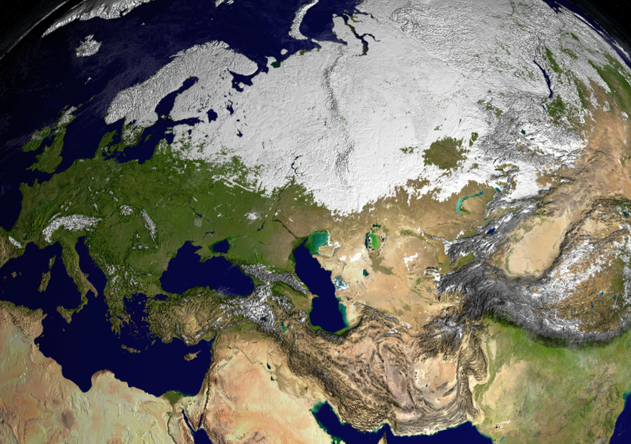 Imagen solo para ilustración de la cobertura de nieve en Eurasia. NASA