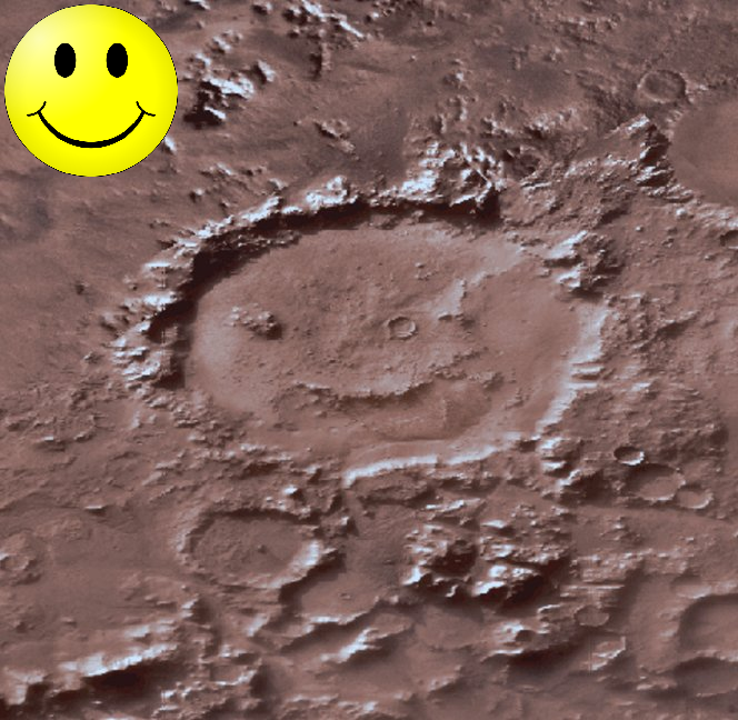 Galle es conocido en inglés como el "Happy Face crater" ("carita feliz"). NASA