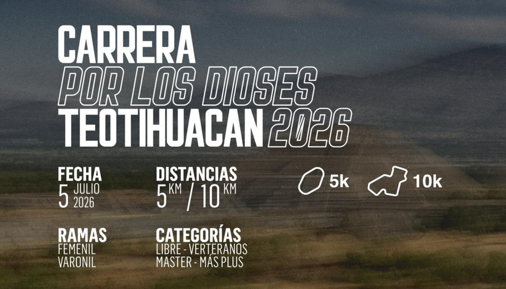 Este 5 de julio, Teotihuacán recibe a atletas de 5 y 10 kilómetros en una carrera llena de historia.
Este 5 de julio, Teotihuacán recibe a atletas de 5 y 10 kilómetros en una carrera llena de historia.