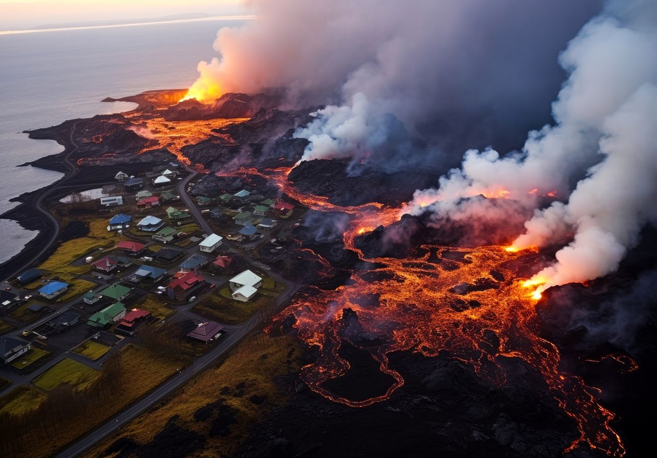 Grindavík, no sudoeste da Islândia, foi consumida por lava durante uma segunda erupção vulcânica.