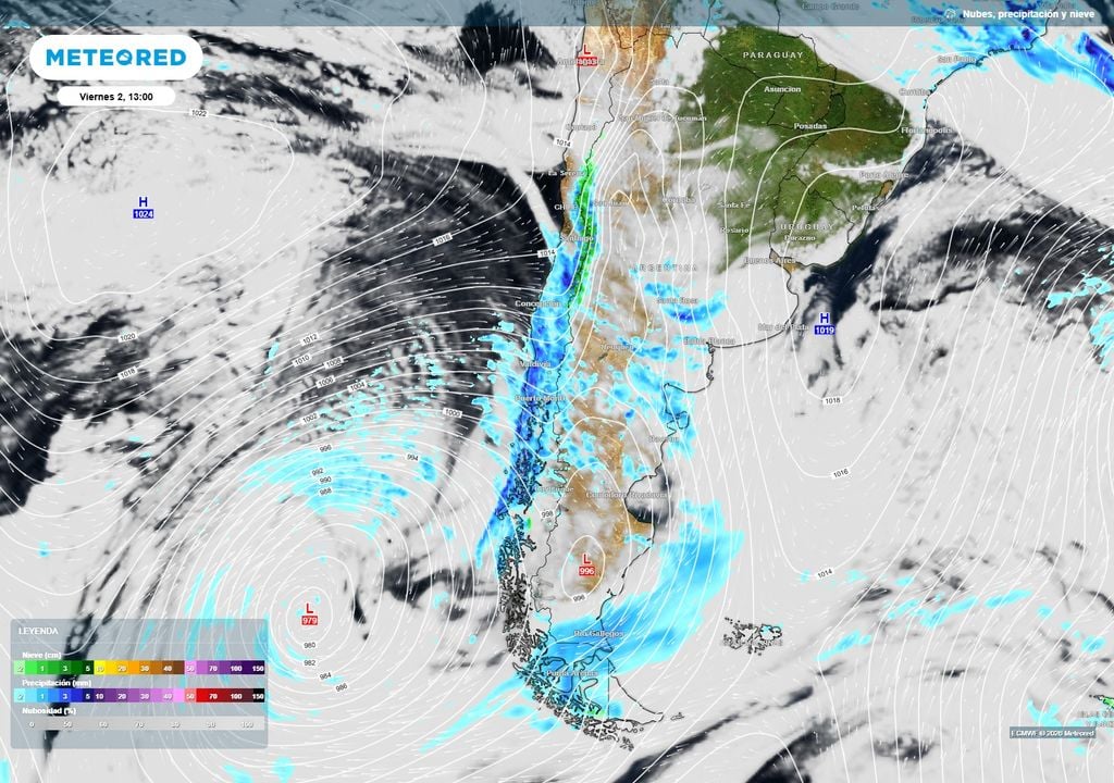 mapa de precipitación Un sistema frontal bien organizado avanzará este viernes sobre el centro-sur de Chile, con precipitaciones, viento y una profunda baja presión al sur del país.