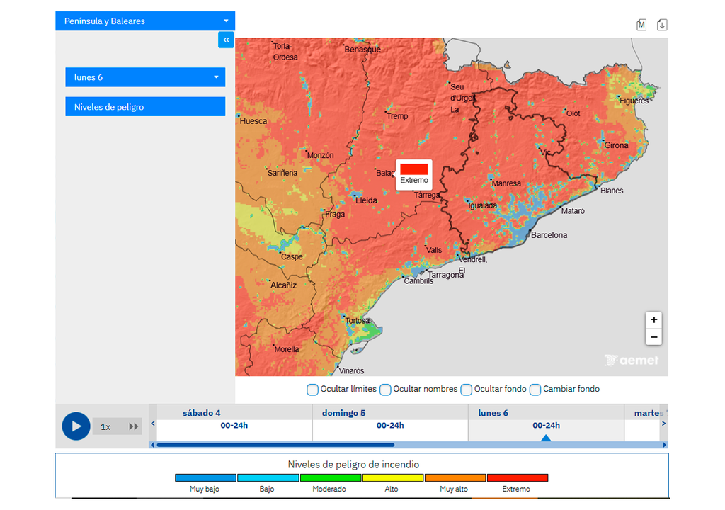 Peligro de incendios extremo a partir del lunes en buena parte de Cataluña.