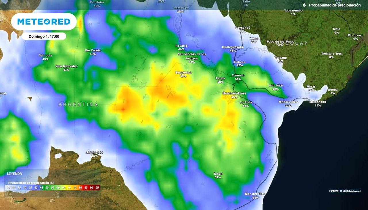 El domingo vuelve a incrementarse la probabilidad de lluvias y tormentas en el AMBA.