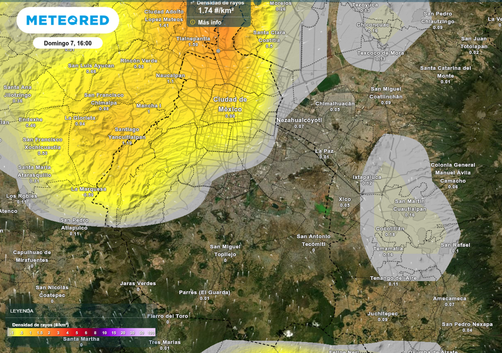 La mayor probabilidad de rayos se concentrará entre la tarde y la noche.