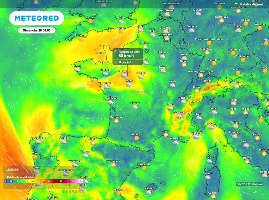 Le vent soufflera de façon parfois soutenue notamment là où il pleuvra le plus.