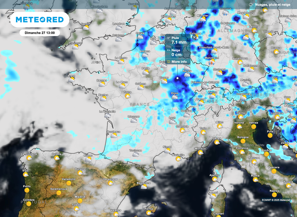 Pluies voire orages possibles dans un bon quart nord-est de la France ce dimanche.