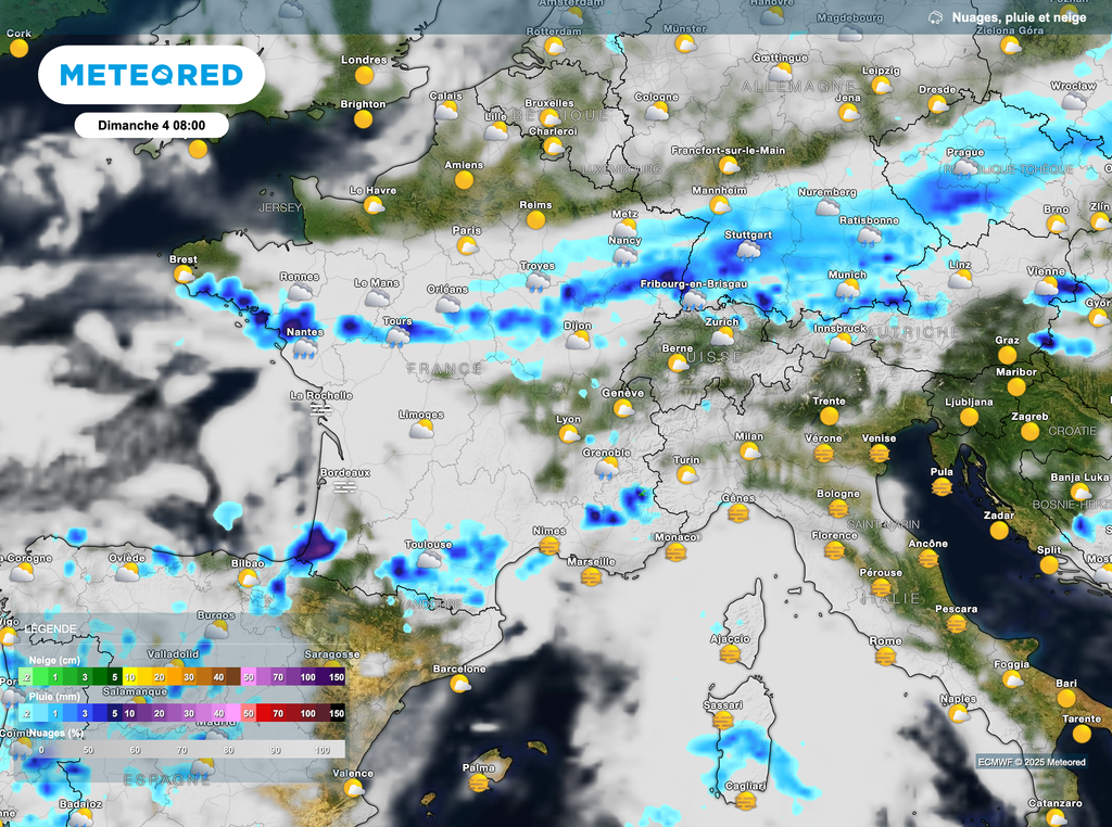 Pour ce dimanche tôt en matinée, de la pluie pourra encore s'observer sur une partie de la moitié nord.