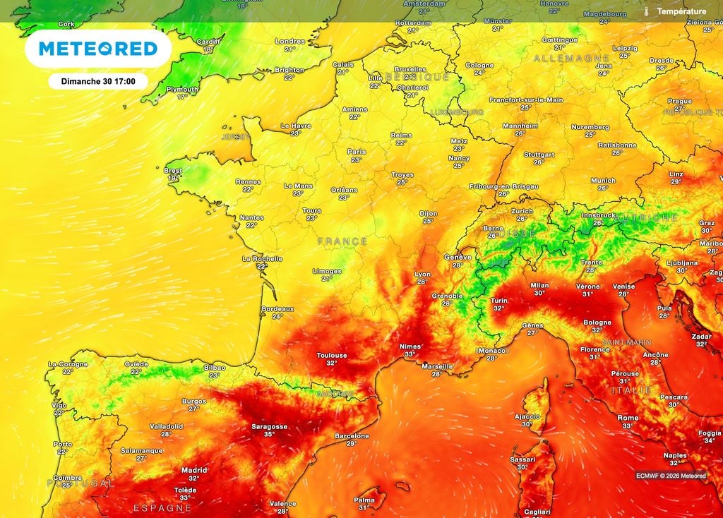 Des températures agréables sauf dans le sud et en vallée du Rhône avec de fortes chaleurs. Des températures agréables sauf dans le sud et en vallée du Rhône avec de fortes chaleurs.