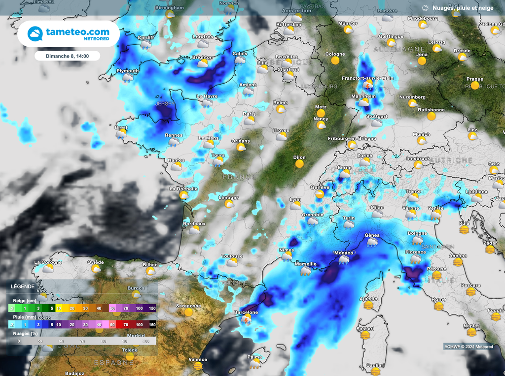 Nord-ouest et sud-est seront les plus exposés aux passages de pluies voire d'orages pour le second.