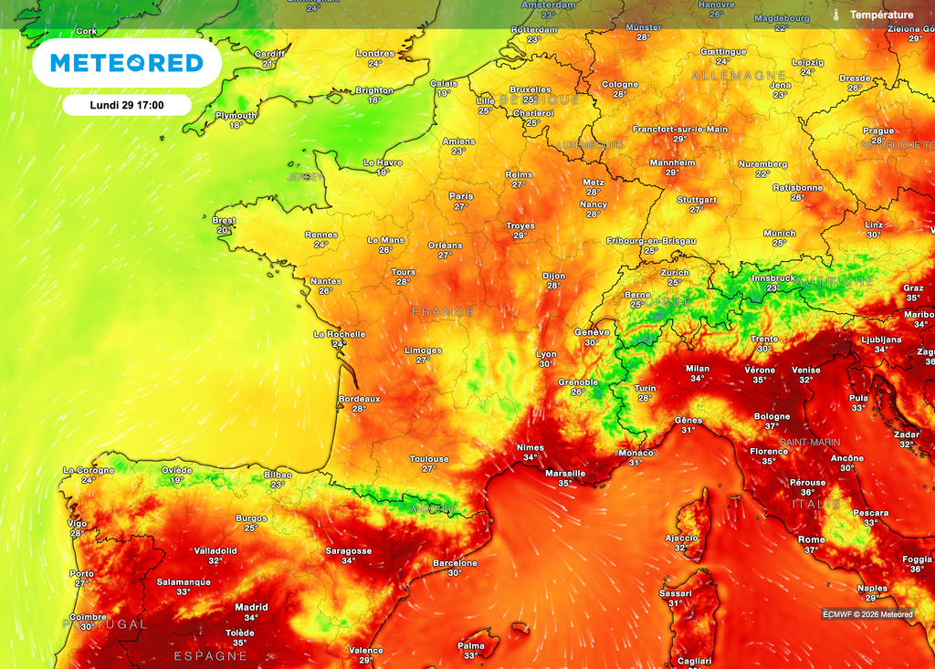 Chaleur modérée en cours de journée sur la France avec des périodes plus "fraîches" sous les orages notamment vers le Massif Central.