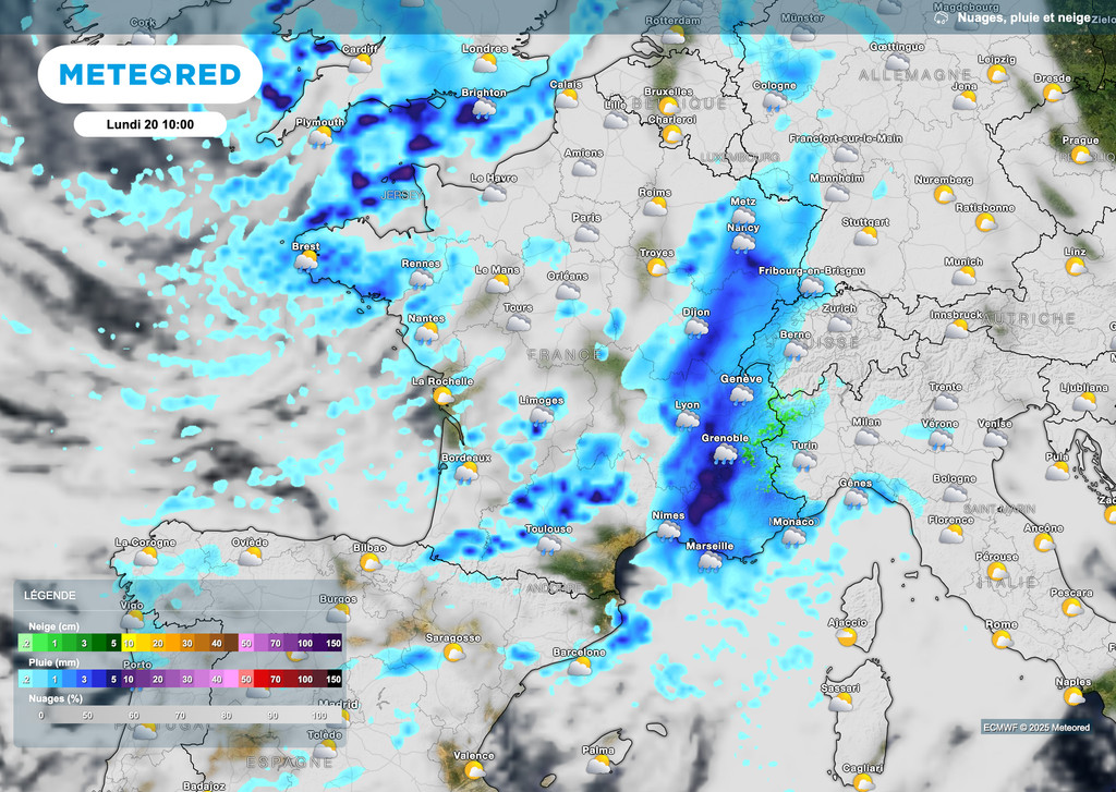 Pluie à l'est parfois forte, retour d'averses par l'ouest. Pluie à l'est parfois forte, retour d'averses par l'ouest.