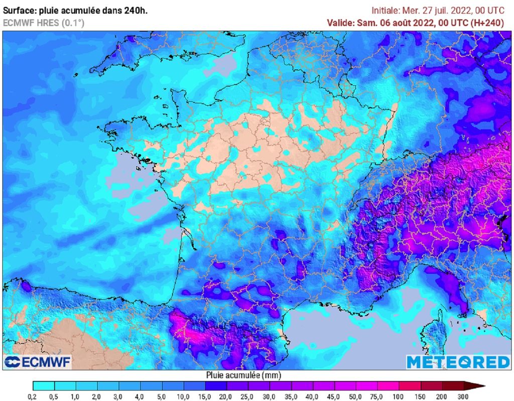 Malgré les quelques orages annoncés dans le sud du pays en fin de semaine, les précipitations seront rares ces 10 prochains jours. Malgré les quelques orages annoncés dans le sud du pays en fin de semaine, les précipitations seront rares ces 10 prochains jours.