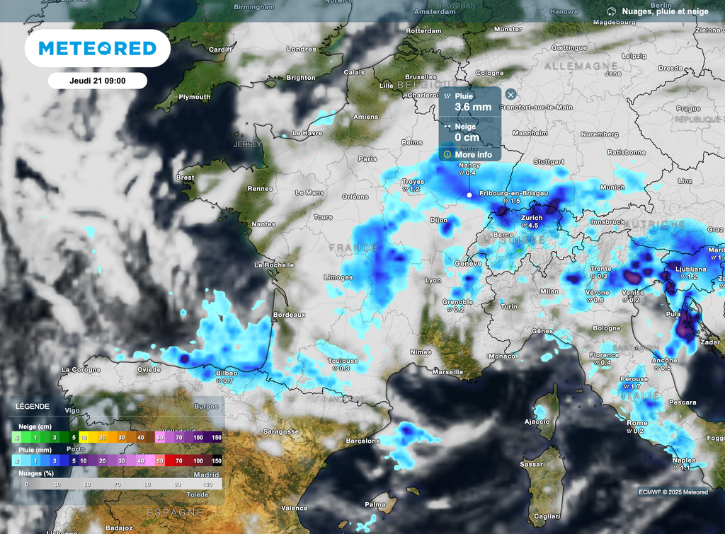 Les pluies sont encore annoncées pour la matinée de jeudi notamment dans l'est et le centre.