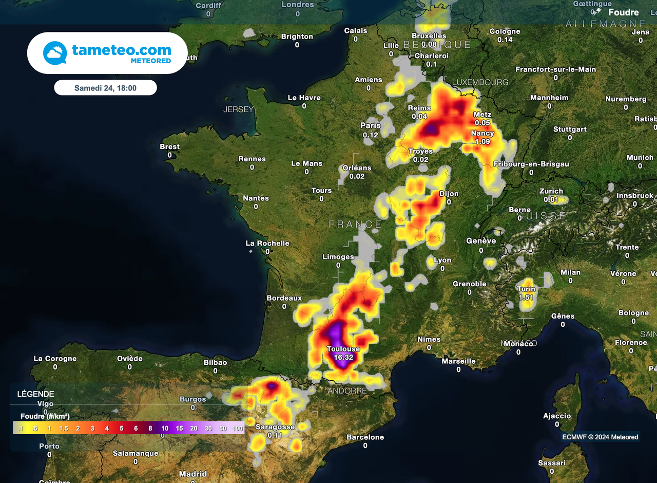 Ce samedi en France : fortes chaleurs suivies d'orages parfois forts à ...