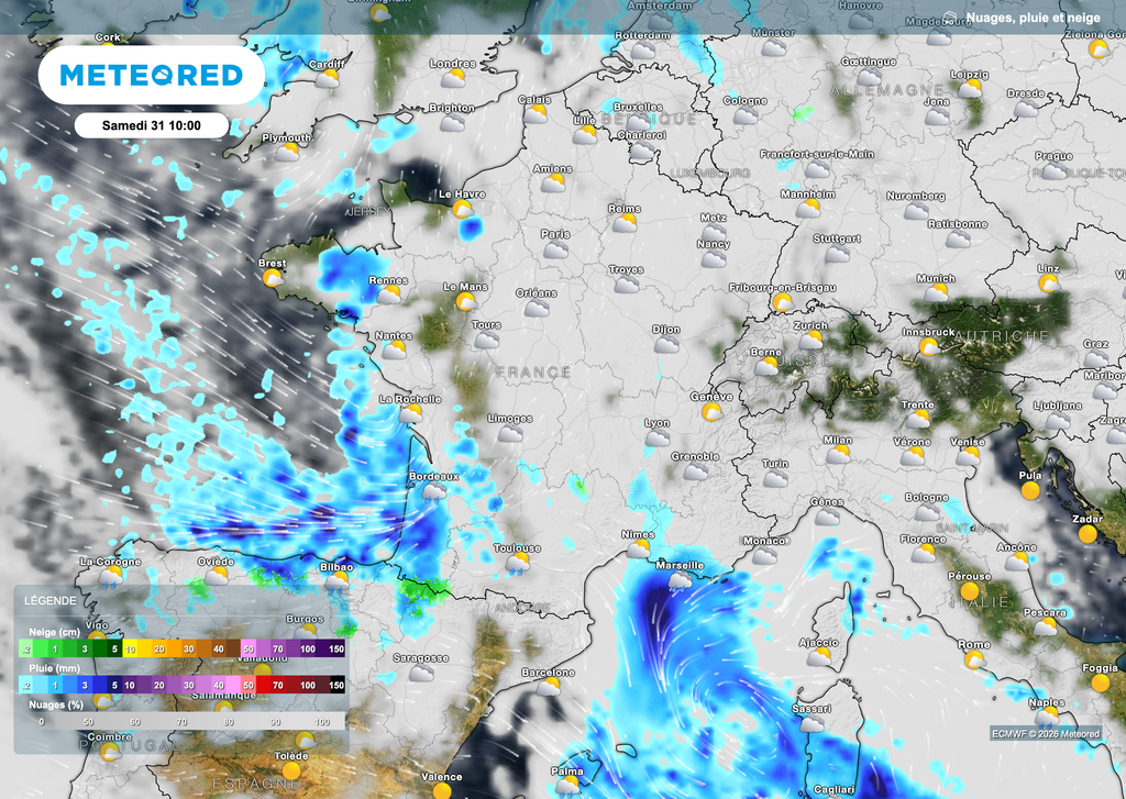Beaucoup de nuages et parfois de la pluie ce matin.