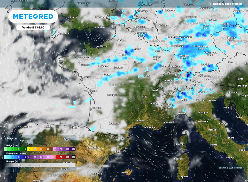 Un peu de pluie possible ce matin sur la moitié nord. Soleil dans le sud-est. Un peu de pluie possible ce matin sur la moitié nord. Soleil dans le sud-est.