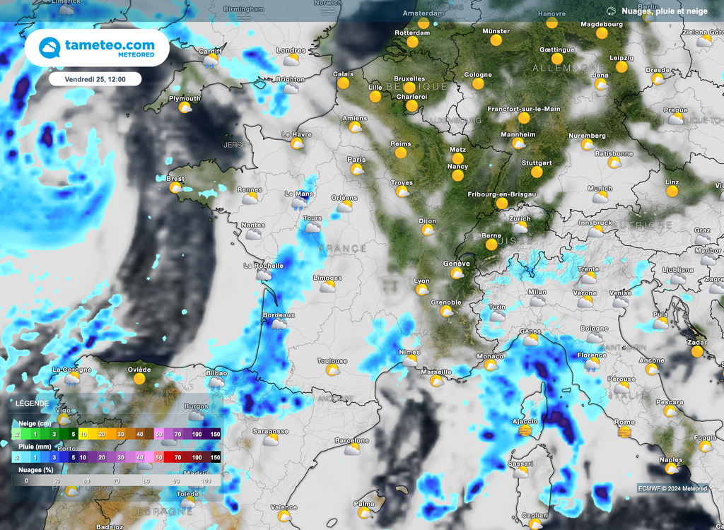 L'instabilité gagnera une bonne moitié sud alors qu'au nord-est, météo plutôt lumineuse voire ensoleillée..