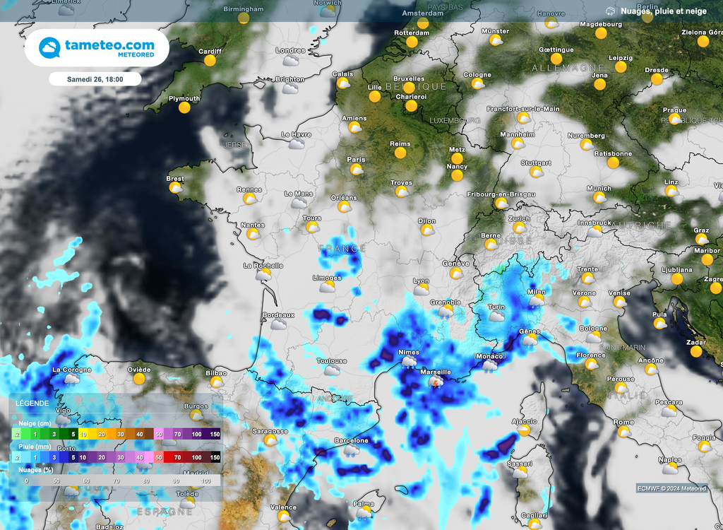 Persistance des passages pluvieux sur la moitié sud en cours de week-end.
