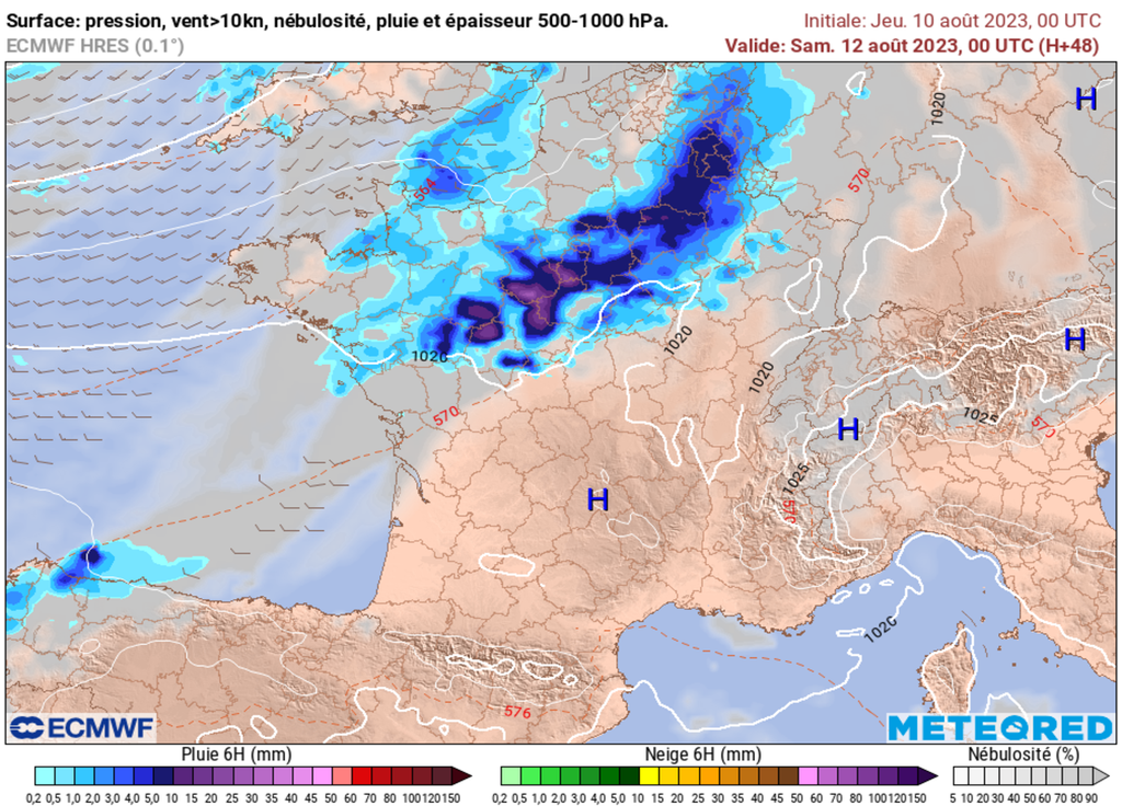 En cours de nuit prochaine, on pourra observer de pluie d'orageuses sur Paris et sur la Champagne-Ardenne.