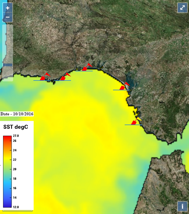 Temperatura de la superficie marina en el Golfo de Cádiz