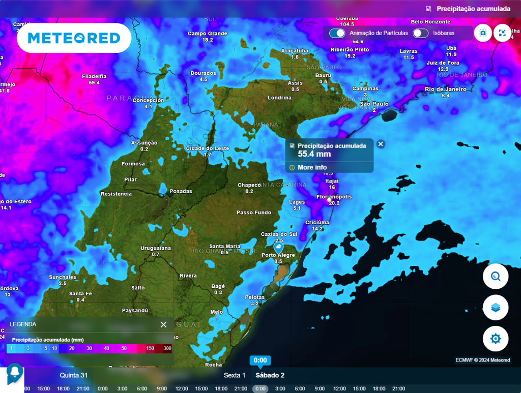 previsão, chuva acumulada, ecmwf