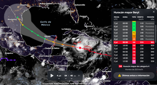 El Centro Nacional de Huracanes vigila al devastador huracán Beryl avanzado por el Caribe hacia la península del Yucatán