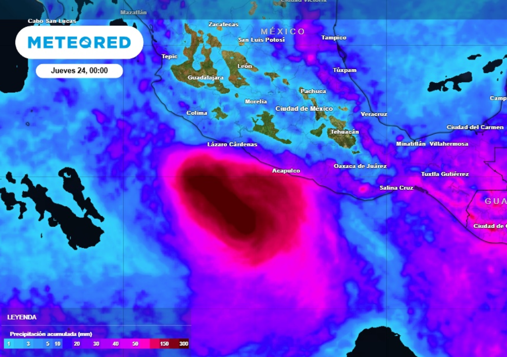 LLuvias Lluvia acumulada prevista para este miércoles al occidente de México.