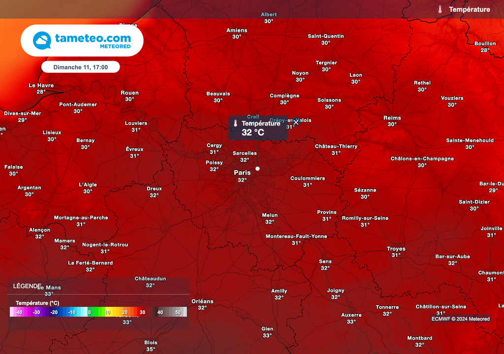 Des pointes à 33/34 degrés attendues en région parisienne dimanche après-midi. Des pointes à 33/34 degrés attendues en région parisienne dimanche après-midi.
