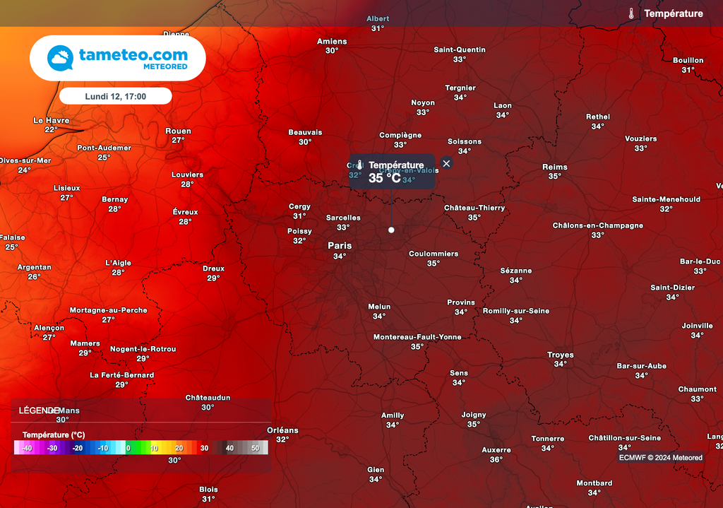 Plus de 35 degrés lundi après-midi en Île-de-France ! Plus de 35 degrés lundi après-midi en Île-de-France !