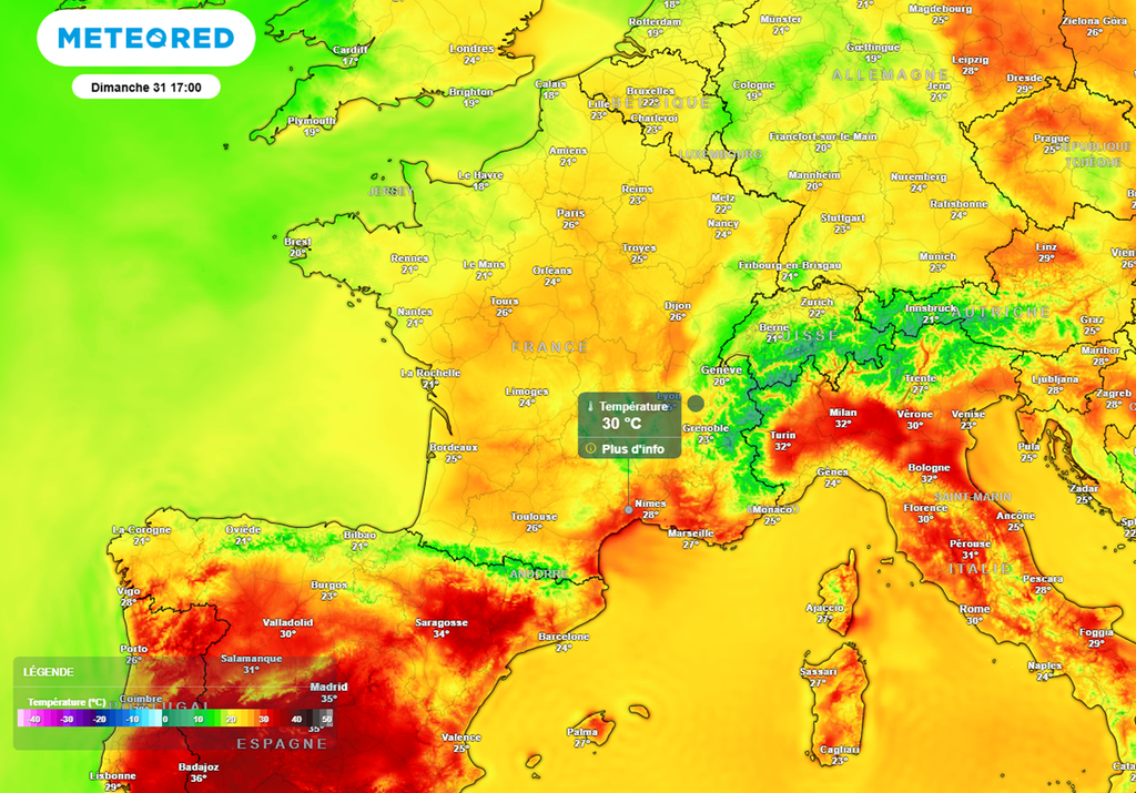 L'atmosphère redeviendra respirable dimanche. Seuls les dépratements méditerranéens conserveront des valeurs supérieures à 30°C. L'atmosphère redeviendra respirable dimanche. Seuls les dépratements méditerranéens conserveront des valeurs supérieures à 30°C.