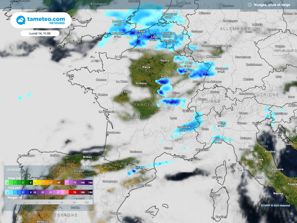 Le risque de pluie sera surtout présent au nord et à l'est de la France ce lundi. Le risque de pluie sera surtout présent au nord et à l'est de la France ce lundi.