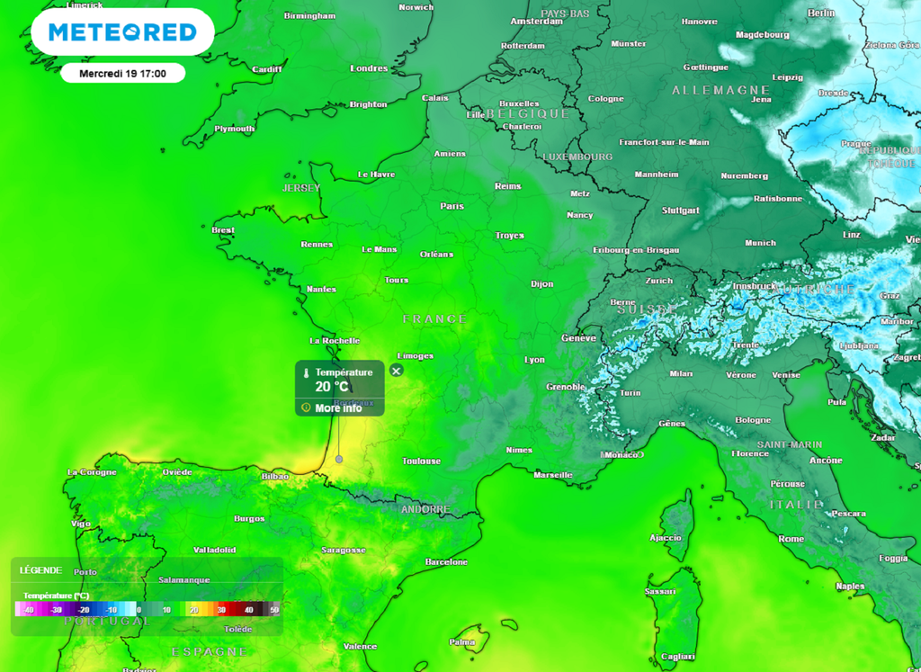 La barre des 20°C sera régulièrement atteinte ou franchie cette semaine dans le sud-ouest. La barre des 20°C sera régulièrement atteinte ou franchie cette semaine dans le sud-ouest.