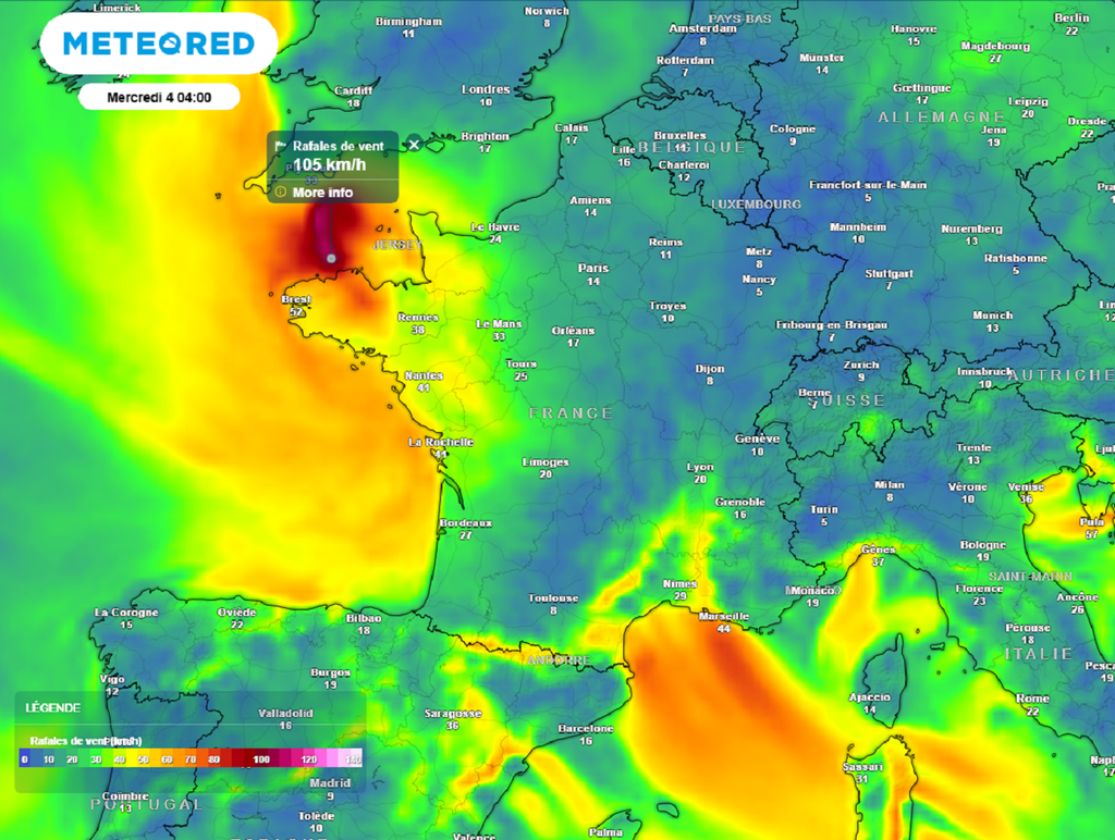 Un fort coup de vent concernera le nord de la Bretagne dans la nuit de mardi à mercredi. Un fort coup de vent concernera le nord de la Bretagne dans la nuit de mardi à mercredi.