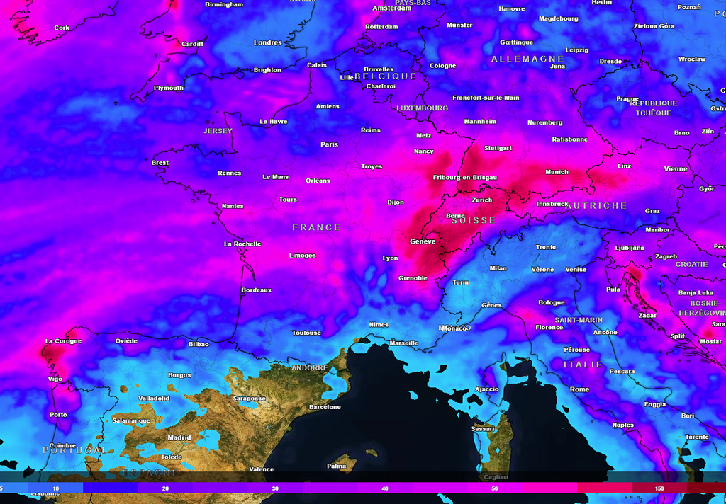 Les cumuls de pluies attendus d'ici jeudi seront encore importants, en particulier de l'Atlantique au nord-est.