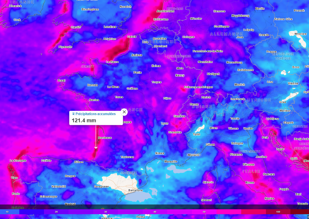 C'est une nouvelle fois dans l'ouest que les précipitations seront les plus copieuses cette semaine (modèle ECMWF via tamétéo).