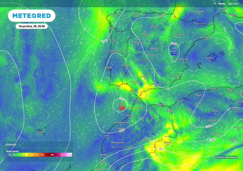 A circulação de sul a sueste nos níveis médios da atmosfera deverá estabelecer um corredor entre o Norte de África e a Península Ibérica, favorecendo o transporte de poeiras provenientes do deserto do Saara para Portugal continental.