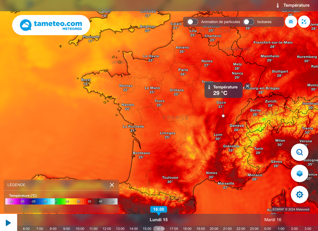 Chaleur parfois forte pour l'après-midi de lundi avant les orages.