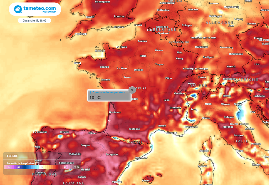 Dimanche après-midi, les températures seront situées jusqu'à 10°C au-dessus des normales de saison !